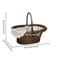 Oval-Shaped Woven Wicker Basket with Handles Handwoven Basket with Lace for Farmers Market