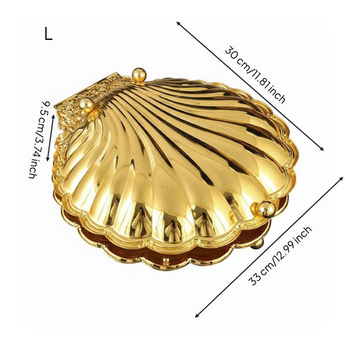 Golden Shell Candy Box Zinc Alloy Construction Vintage Design Fruit Plate
