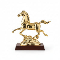 Horse Statue with Wooden Base Designed Running Horse Ornament Carved Sculpture for Housewarming