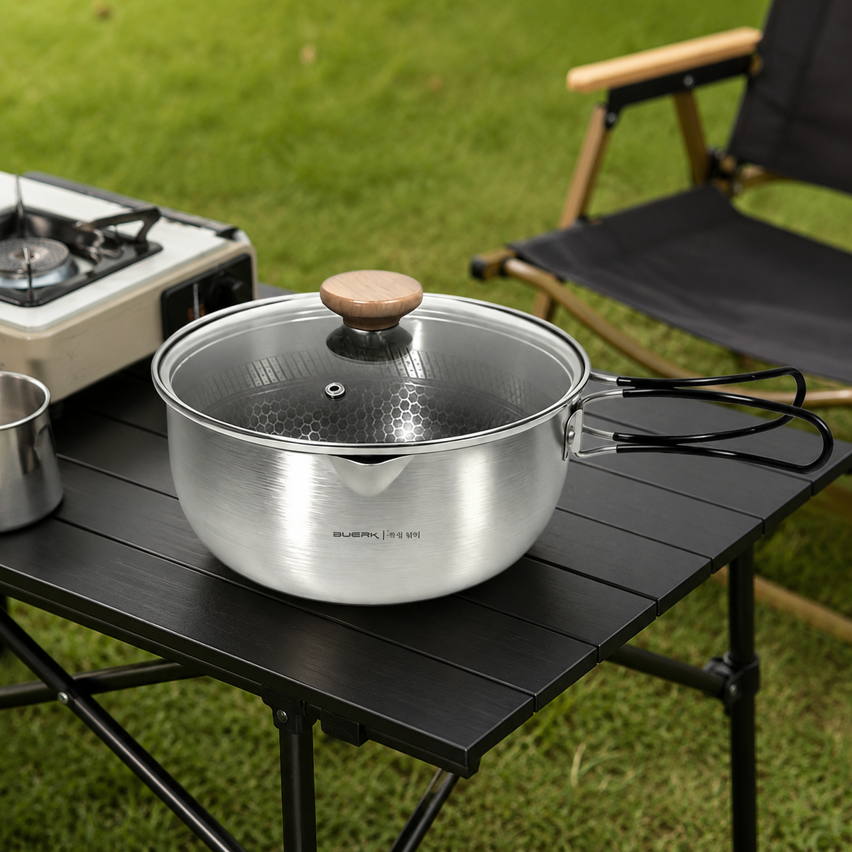 Cooker Set, Family, Camping Cooker Set, 3-Layer, Stainless Steel, 4-Piece, Compact