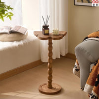 French Vintage Solid Wood Side Table with Storage, Round End Table for Living Room