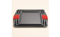 3 Pieces Rectangular Cooking Tray Red Silicone Handles Nonstick Cooking Tray Thickened Carbon Steel Oven Pans
