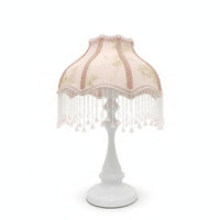 Pedestal Lamp with Shade Dimmable Fringe Lamp with Crystal Beads Beaded Nightstand Light USB Dimmer for Reading Corner