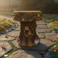 Animal Themed Stool Weathered Look Squirrel Carved Stool Hand Painted Outdoor Decor for Courtyard, Park