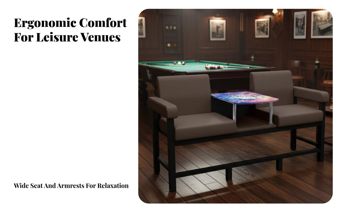 Built-in Cue Holder Billiards Viewing Bench with Console High Backrest Design Billiards Viewing Bench Wear-Resistant Upholstery Game Room Sofa Integrated Footrest for Billiard Players, Spectators, Club Owners, Recreation Center, Lounge Area