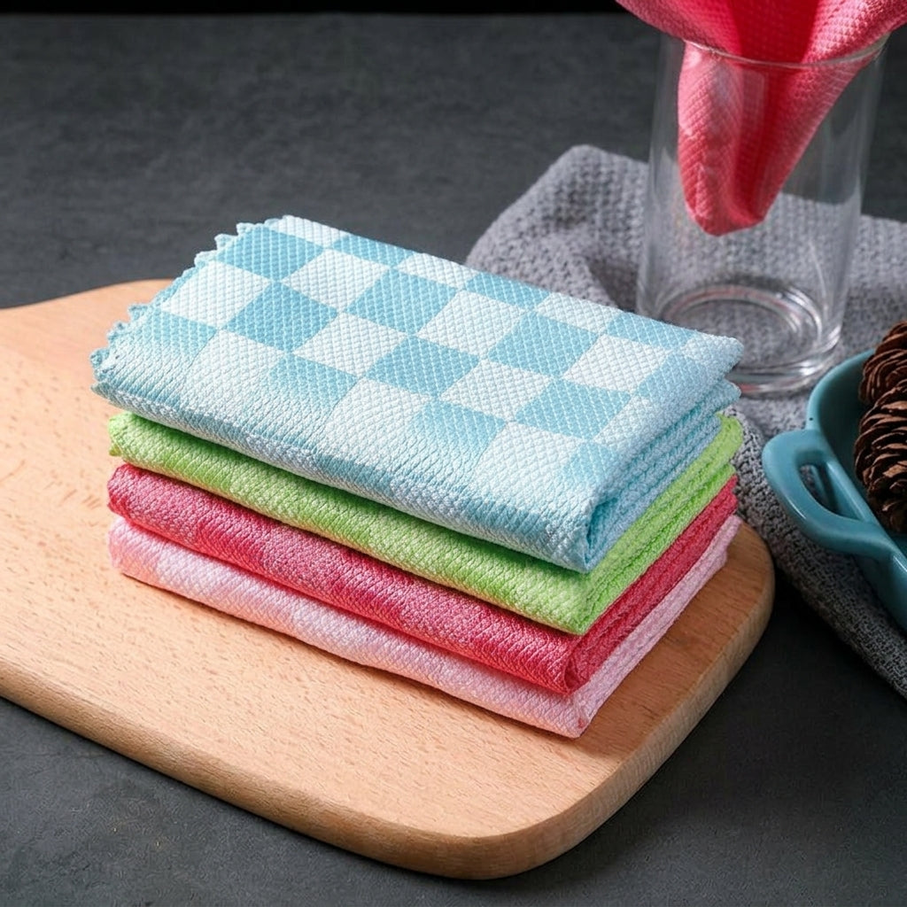 10-Pack Fish Scale Microfibre Cloth, Thick Cleaning Cloths for Glass and Mirrors, Mixed Color Dry and Wet Use Household Essentials