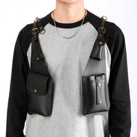 Double Shoulder Armpit Bag Multi-Functional Double Shoulder Armpit Bag Adjustable Straps PU Leather Underarm Pouch for Outdoor, Travel, Cosplay