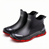 Red Trim Ankle Rain Boots Low-Cut Pull-on Rain Boots Slip-Resistant Footwear Molded