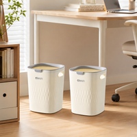 Square plastic trash can, 2-pack waste bin with removable lid, cream deposit bottle collection bin for household
