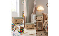 House Basket with Wheels Handwoven Rattan Storage Wagon Wheeled Rolling Storage Basket for Young Children, Parents, Playroom, Nursery, Photo Setting