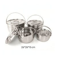 4 Pieces Camping Pot Set with Lids Portable Stainless Steel Cookware Set Compact Pot with Lid for Backpackers