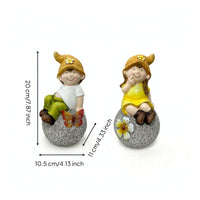 2 Pieces Boy and Girl Statue Ceramic Garden Figures Decorative for Bookshelf