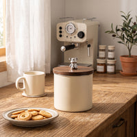 Sealed Food Canister with Wood Lid Elegant Stainless Steel Storage Canister Decorative Pantry Container Sturdy for Home Cooks, Kitchen Countertop