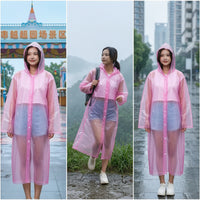 Waterproof Hooded Rain Poncho with Snap Buttons Lightweight Disposable Raincoat with Sleeves Translucent Rain Poncho with Hood One-Size for Commuting