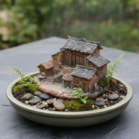 Bonsai House Ornament Detailed Craftsmanship Rustic Village Figurine for Desktop