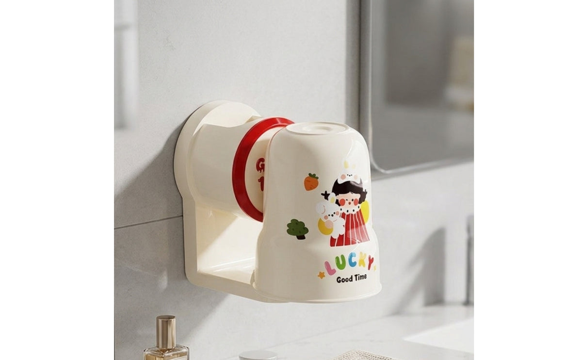 Toothbrush Holder with Tumbler No-Tools Wall-Mounted Toothbrush Holder Self Organizer for Kids, Young Children, Washroom, Rv, Apartment