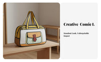 Large Capacity 2D Cartoon Illusion Bag Water Material Flat Design Handbag Laptop Compartment for Women, Students