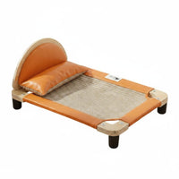 Raised Cat Bed Rounded Backrest Wooden Cat Bed Headrest Pet Cushion Sofa