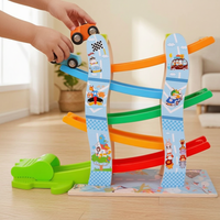 Kids Wooden Race Track Car Ramp Toy with Visual Tracking Parking Lot, Multi-Layer Slide Early Education Puzzle