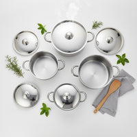 10 Pieces Multi-Diameter Cooking Pot Set Induction Compatible Soup Pot Set with Lids Thickened Body for Kitchen