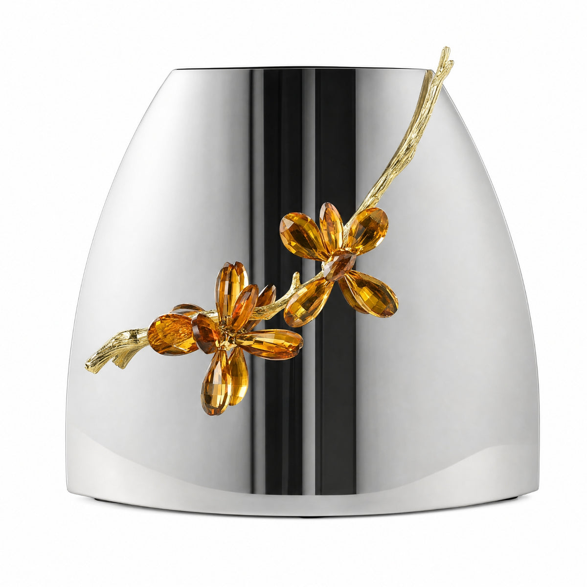 Vase with Crystal Ornament Reflective Stainless Steel Vase Sleek Design for Entryway