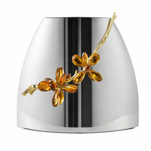 Vase with Crystal Ornament Reflective Stainless Steel Vase Sleek Design for Entryway
