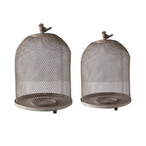 2 Pieces Birdcage Candle Lantern Weathered Birdcage Candle Holder Tabletop Iron Lantern with Bird Ornament for Dining Table