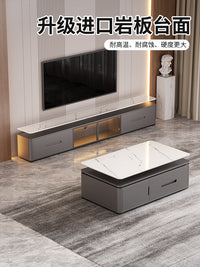 TV Cabinet and Coffee Table Set with Marble-Look Top, Modern Light Luxury Style