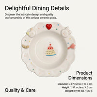 Cute Ceramic Dessert Plate, Bunny Cat Design