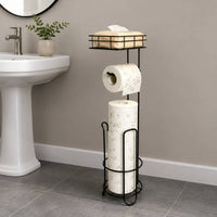 Toilet Roll Stand with Basket Floor-Standing Freestanding Bathroom Tissue Holder