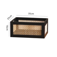 Basket with Wooden Frame Vintage Design Desk Organizer Basket Woven Container Bin for Cabinet