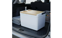 Insulated Container with Cut Board Lid Large Capacity Camping Chiller Table Built-in Cup Holders Insulated Container for Campers, Picnickers