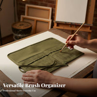 Canvas Brush Roll Multiple Compartments Organization Roll-up Paint Brush Case Portable Paintbrush Storage Pouch for Artists, Painters, Travel