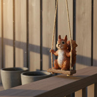 Swinging Squirrel Statue Weatherproof Squirrel on Swing Figurine Whimsical Accent Outdoor Decoration for Yard