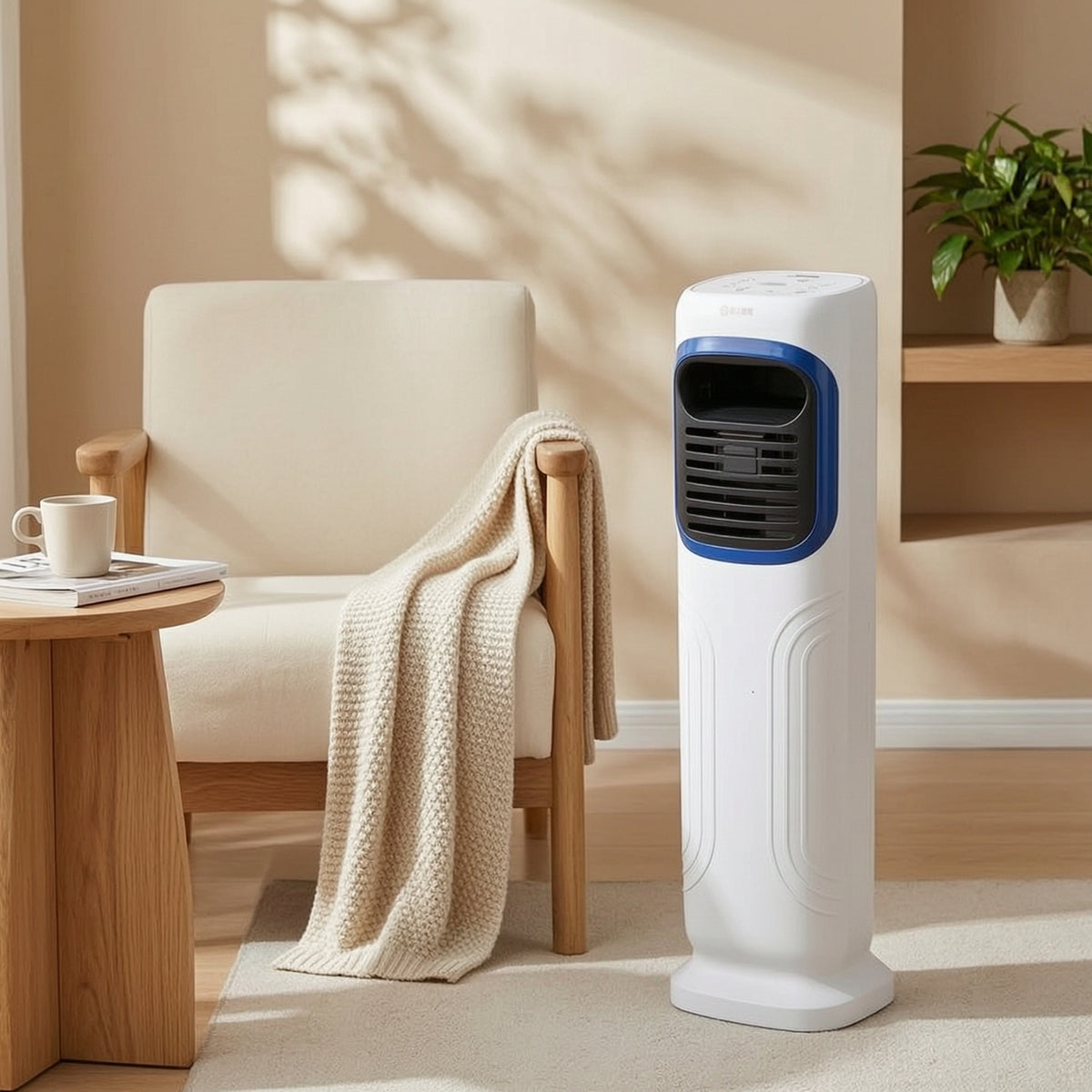 Floor-Standing Humidifying Air Cooler Vertical Fan and Heater Combo Multipurpose Vertical Fan Fan with Heater Portable for Living Room, Bedroom, Apartment