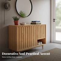 Fluted Door Cupboard Nordic design Sideboard Walnut Color Finish Multi-Functional for Apartment Dwellers, Adults, Kitchen