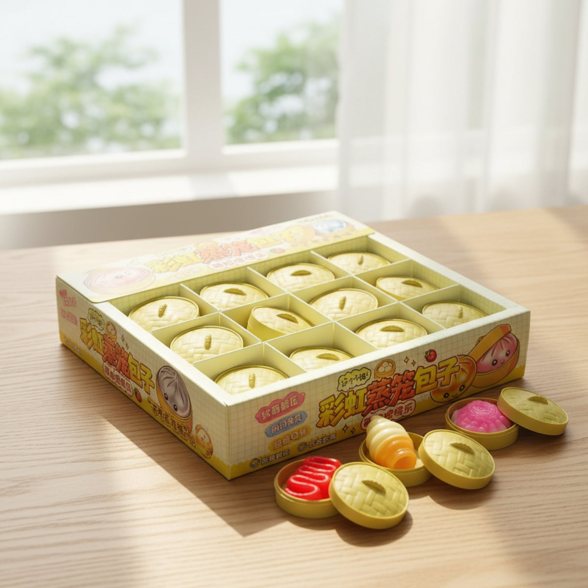 24 Pieces Squishy Delicate Bite Sum Press Toy Food-Shaped Bun Toy with Steamer Case Realistic Stress-Relief for Collectors