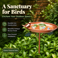 Timeless Bronze Feathered Friend Bath, 24cm×86cm Weather-Resistant Iron with Ground Post for Lawn Decor, Patio Decor
