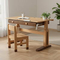 Children's Writing Table Ergonomic Children's Writing Desk Hand Crank Lift Study Table Writing Table Solid Beech Wood Construction Adjustable Height Spacious Drawer Suitable for Home Study Area Bedroom Reading