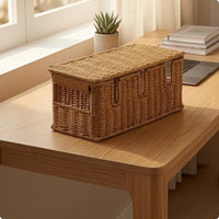 Rattan-Cord-Hider Box Desktop Lidded Cable Box Decorative Handwoven Cord Hider