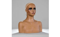 Mannequin Head with Shoulders PVC Mannequin Bust Ear-Shaped Structure Wig Display Head