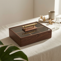 Walnut Lid Snack container Dustproof Divided Snack Tray Gift Choice Glass Lid Organizer for Coffee Table, Living Room