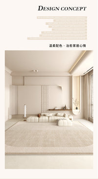 奶油风地毯客厅轻奢高级感2025新款家用沙发地垫卧室防水免洗可擦 140×200cm【2人沙发通用  升级加厚 无甲醛】 侘寂线条-5T-灰色(防水加厚款)