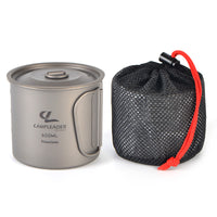 Outdoor Portable Cup Boil Water Folding Drinking Cup Camping Titanium Cup Pure Titanium Cup with Lid 600ml
