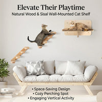 Wooden Cat Climbing Frame with Pole, Multi-Layer Furniture for Indoor Cats, Space Saving Wall Shelves for Multi Level Cat Climbing