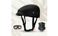 Half Shell Helmet with Goggles and Mask Retro Motorcycle Half Helmet Matte Black Quick-Release for Motorcyclists, City Commuting