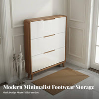 Footwear Storage Unit Space-saving Narrow Shoe Storage Cabinet with Solid Wood Frame Adjustable Drawers Tipping Mechanism Removable Partitions Suitable for Apartment Dwellers and Hallway Organization