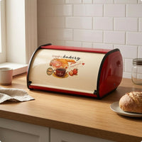 Retro Bread Box Bakery Print Hinged-Top Loaf Box Countertop