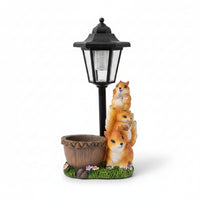 Resin Squirrel Tree-Stump Lamp Squirrel Lantern Statue Flower Accents