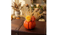 Fall Artificial Pumpkin Centerpiece Harvest Pumpkin with Flowers Autumnal Tabletop Decor Seasonal for Thanksgiving